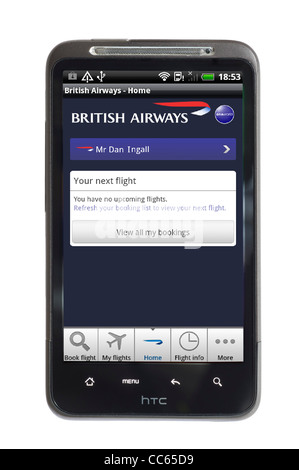 Controllare voli e Executive Club status tramite la British Airways app Android su uno smartphone HTC Foto Stock