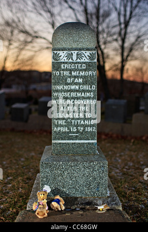 Le vittime del disastro del Titanic, compreso il "Bambino sconosciuto' sono stati sepolti a Fairview Prato cimitero di Halifax, Nova Scotia. Foto Stock