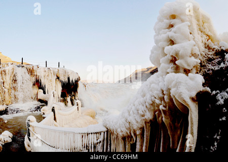 Cascata di Hukou in inverno, Yanan, Shaanxi , Cina Foto Stock