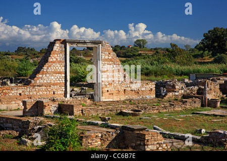 I resti della Basilica B' (conosciuto anche come 'Alkisonos'-5th/sesto secolo) nell Antica Nicopoli, vicino a Preveza, Epiro, Grecia Foto Stock