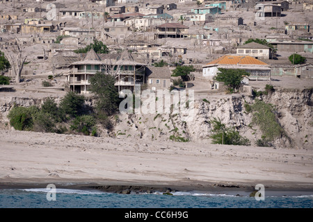 Rovinato ex capitale città di Plymouth, sepolta nel flusso piroclastico, Montserrat Foto Stock