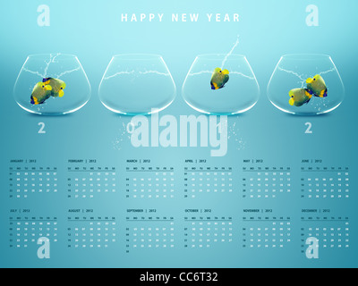 Nuovo anno 2012 Calendario con immagine concettuale di angelfish nel globo di vetro. Foto Stock