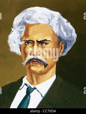 Mark Twain (1835-1910). Autore americano e umorista. Ritratto. Il colore di disegno. Foto Stock