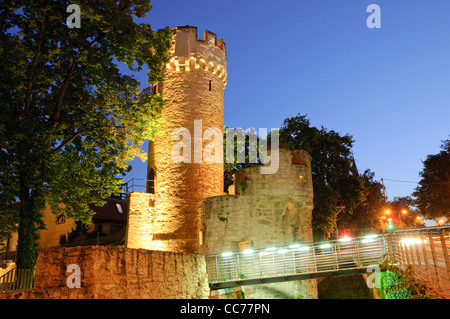 Torre di polvere e di sera, rimane del vecchio muro della città, Jena, Turingia, Germania, Europa Foto Stock