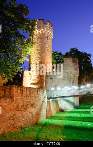 Torre di polvere e di sera, rimane del vecchio muro della città, Jena, Turingia, Germania, Europa Foto Stock