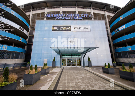 Il Manchester City football club la Etihad Stadium in Inghilterra, precedentemente noto come Eastlands Foto Stock