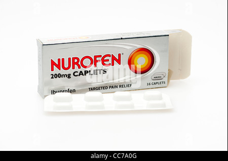 Un pacco di Nurofen 200mg pain killer ibuprofene caplet compresse UK Foto Stock