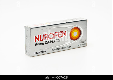 Un pacco di Nurofen 200mg pain killer ibuprofene caplet compresse UK Foto Stock