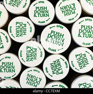 Prescrizione dei farmaci bottiglie da sopra Foto Stock