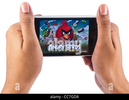 Angry Birds Seasons gioco close up su iphone, intaglio su sfondo bianco Foto Stock