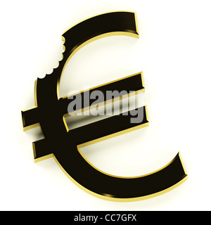 Euro con il morso che mostra la svalutazione crisi economica e di recessione Foto Stock
