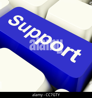 Supporto chiave di computer in blu che mostra la Guida in linea e di orientamento Foto Stock