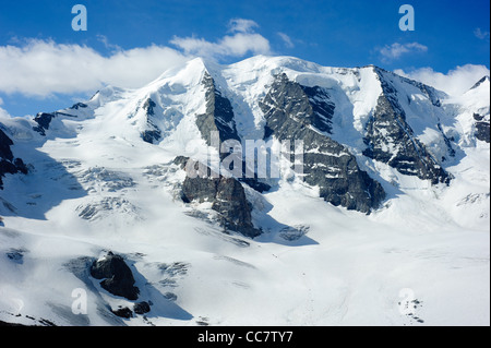 Piz Palu con Moteratsch ghiacciaio. Vista dal Diavolezza Engadin, Svizzera Foto Stock