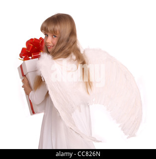 Ragazza in costume di Angelo con Libro. Foto Stock