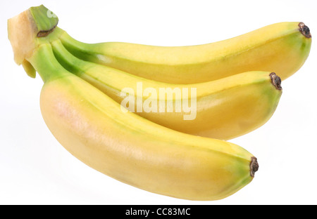 Tre le banane isolati su sfondo bianco Foto Stock