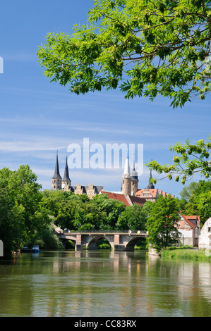 Quartiere duomo sopra il fiume Saale con la cattedrale e il castello, Merseburg, Sassonia-Anhalt, Germania, Europa Foto Stock