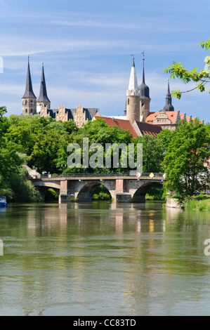 Quartiere duomo sopra il fiume Saale con la cattedrale e il castello, Merseburg, Sassonia-Anhalt, Germania, Europa Foto Stock