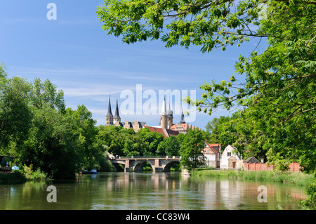 Quartiere duomo sopra il fiume Saale con la cattedrale e il castello, Merseburg, Sassonia-Anhalt, Germania, Europa Foto Stock