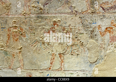 Rilievi nel Regno di mezzo la tomba di Senbi figlio di Ukh Hotep a Meir , a nord ovest di Asyut in Medio Egitto Foto Stock