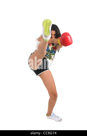 Calcio femminile boxer in un parco Foto Stock