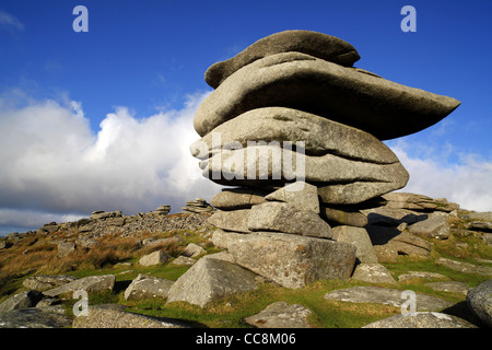 Il Cheesewring nei pressi di tirapiedi in Bodmin Moor in Cornovaglia, UK. Foto Stock