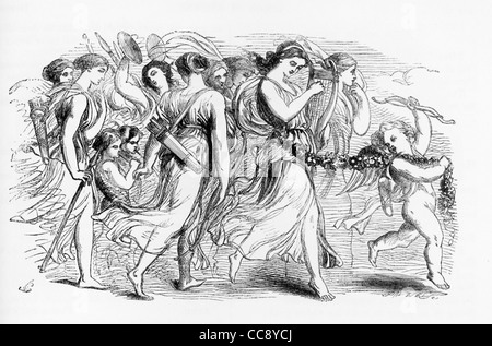 Questa scena completa di William Shakespeare la tragedia intitolata Timon di Atene ATTO I Scena II, con Cupido e dancing ladies. Foto Stock