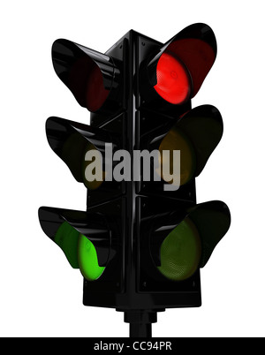 Luce di traffico su sfondo bianco. Immagine 3D rappresentata Foto Stock