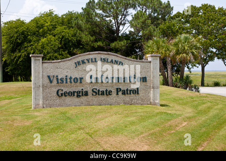Firmare all'entrata Jekyll Island Visitor Centre at Jekyll Island, Georgia. Foto Stock