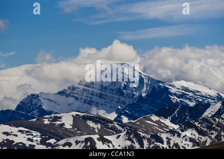 Una vista del Monte Edith Cavell dalla cima della montagna Whistlers vicino a Jasper, Alberta, Canada. Foto Stock