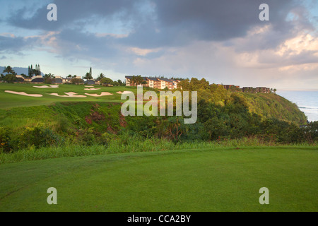 Il XIV foro al Makai Golf, Princeville, Kauai, Hawaii. Foto Stock