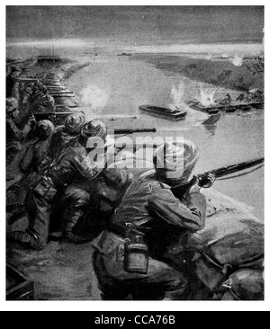 1915 Suez Canal British truppe indiane ucciso turchi Bagno turco pistola fuoco tiro con fucili a canna di fucile sparato i sacchi di sabbia in Egitto Foto Stock