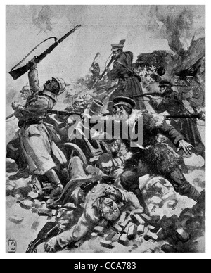 1915 le truppe britanniche di attacco tedesco Hun holding Brickfields a sud La Bassee Canal trincea mortaio fucile a baionetta stab shot carnage Foto Stock