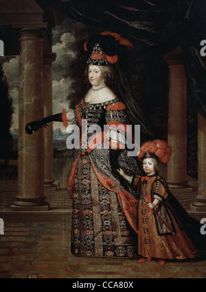 Maria Teresa d'Austria con la Grand Dauphin da Pierre Mignard. Il Museo del Prado. Madrid. Spagna. Foto Stock