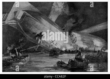 1916 31 marzo Zeppelin L15 estuario del Tamigi Kapitanleutnant Joachim Breithaupt anti aeromobile Essex seconda catastrofe lieut Foto Stock