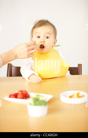 Baby girl essendo alimentato Foto Stock