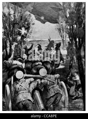 1914 russo brigata di cavalleria tiro giù Zeppelin V russo artiglieria cavallo crash anti aerei pistola gunner Foto Stock