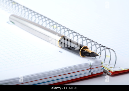Un business still-life con penna stilografica e notebook close-up Foto Stock