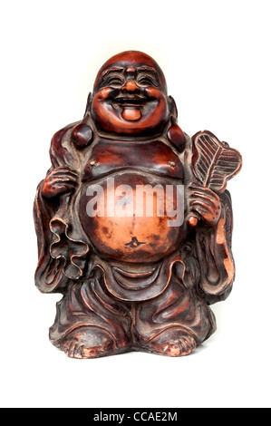 Buddha Sorridente su sfondo bianco Foto Stock
