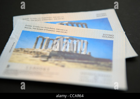 Biglietti di ingresso al Tempio di Poseidone a Sounion. Foto Stock