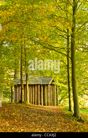 Il padiglione in Allen banche legno, nella valle di Allen, Northumberland, Inghilterra Foto Stock