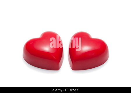 Due a forma di cuore ad cioccolatini Foto Stock
