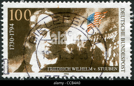 Germania - circa 1994: un timbro stampato in Germania, mostra il barone Friedrich Wilhelm von Steuben, circa 1994 Foto Stock
