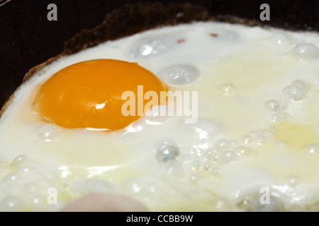 Pentola piena di le uova strapazzate in padella Foto Stock