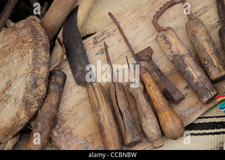 La raccolta del legno e di utensili da cucina Foto Stock