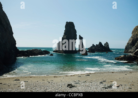 Aiguilles de Port Coton (aghi di Port Coton), Belle-Ile-en-Mer, Morbihan, in Bretagna, Francia Foto Stock