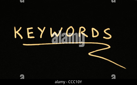 Parole chiave il testo bianco concezione su nero Foto Stock