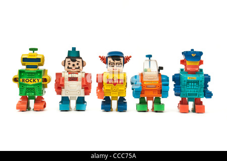 Set di 5 rare vintage anni settanta 'Ding-a-Lings' giocattolo di plastica robot da Topper Toy Company (USA) Foto Stock