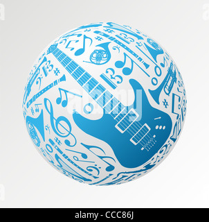 Amore per la musica concetto illustrazione. Strumenti di musica insieme nella sfera forma a sfera dello sfondo. File vettoriale disponibile. Foto Stock