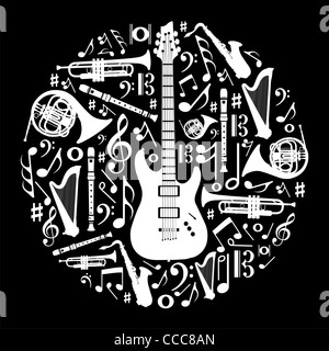 Contrasto elevato di strumenti musicali silhouette a forma di cerchio. File vettoriale disponibile. Foto Stock