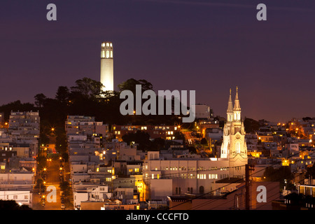 Torre Coit sul Telegraph Hill - San Francisco, CA Foto Stock